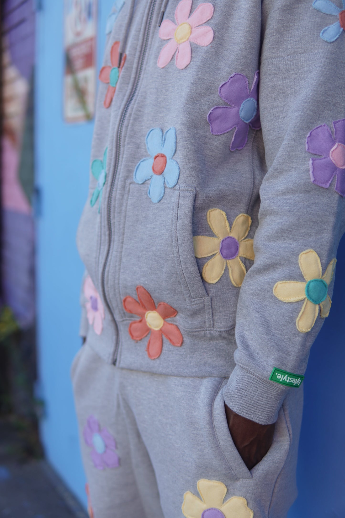 Grey Pastel Floral Lyfestyle Sweatsuit