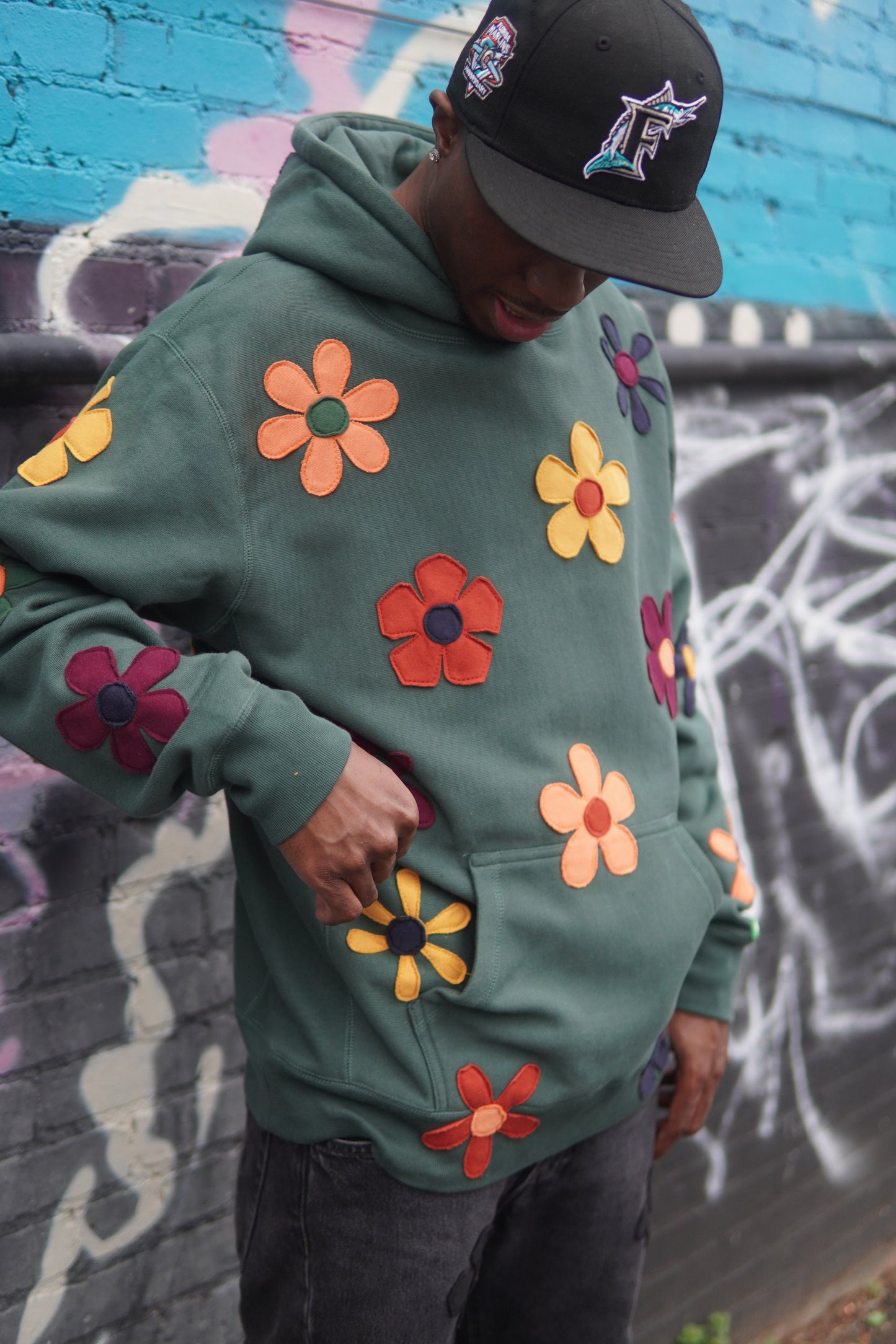 Forest Green Floral Lyfestyle Hoodie