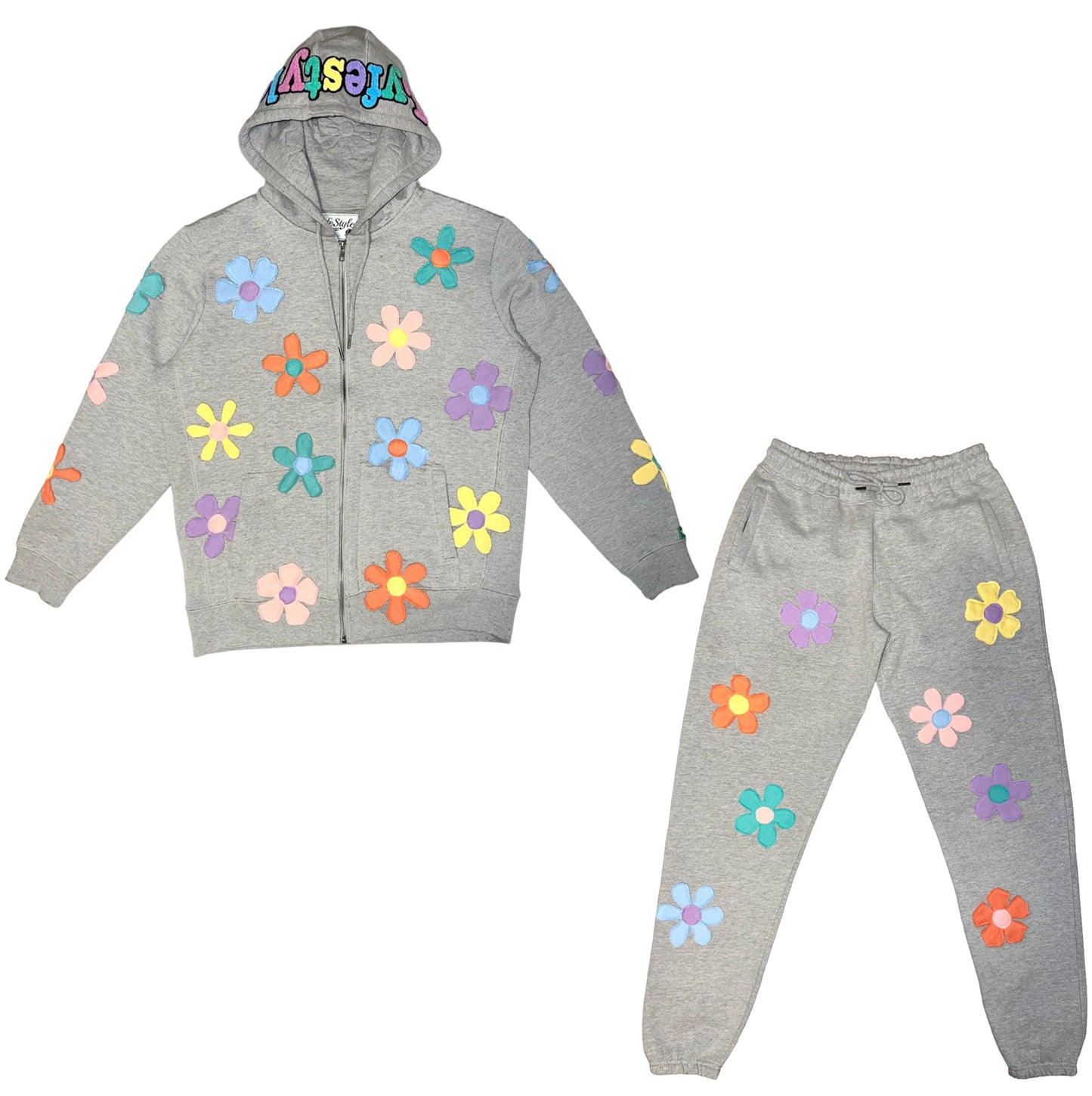 Grey Pastel Floral Lyfestyle Sweatsuit