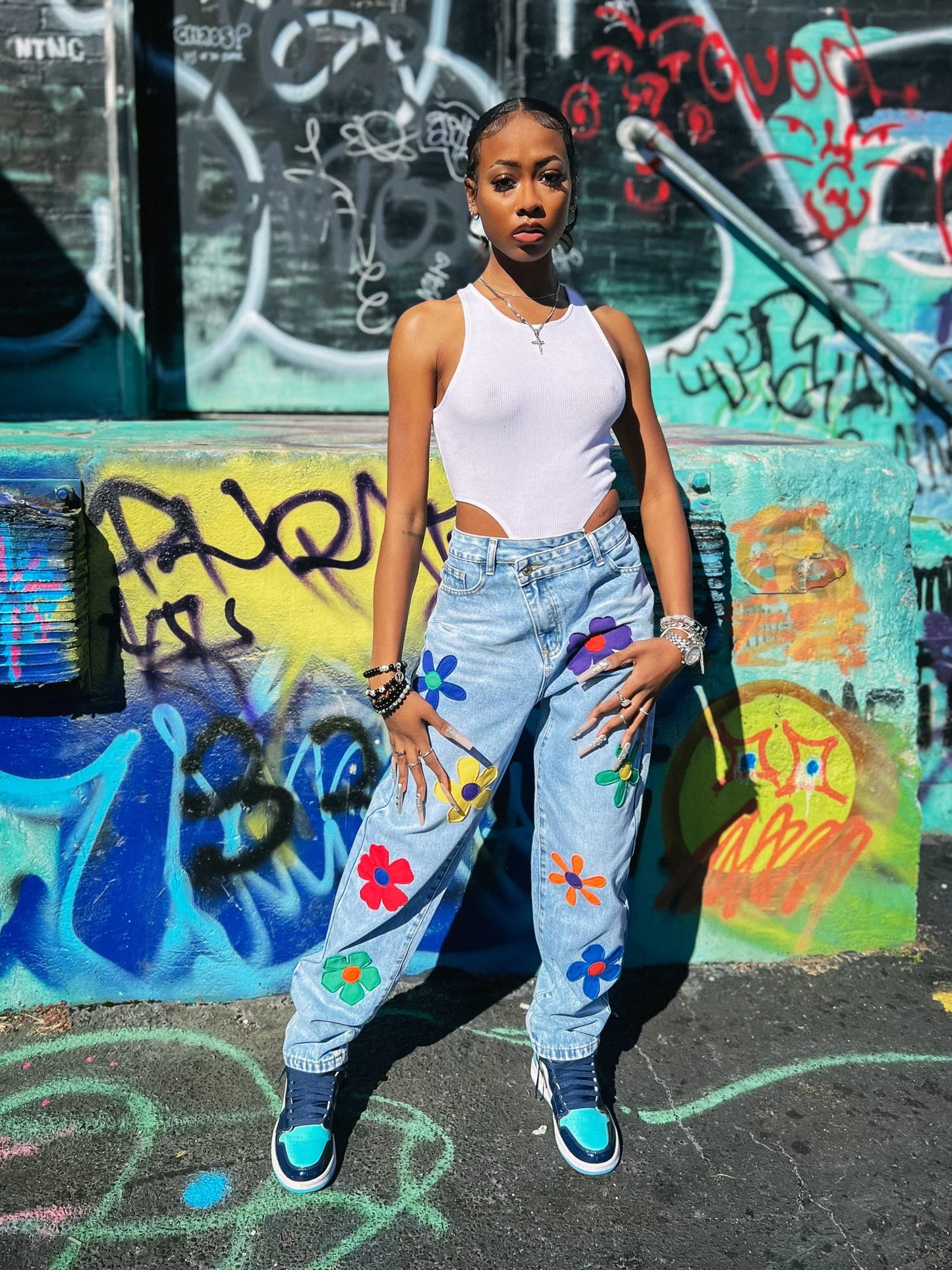 Multicolor Floral Lyfestyle Denim Jeans