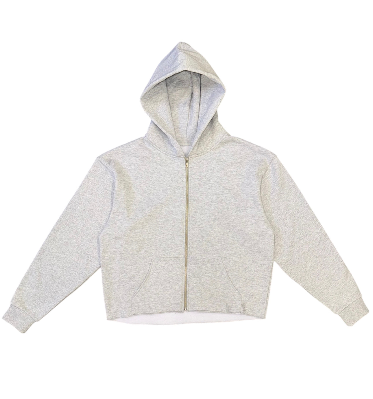 Blank Grey Crop Zip-Up Hoodie