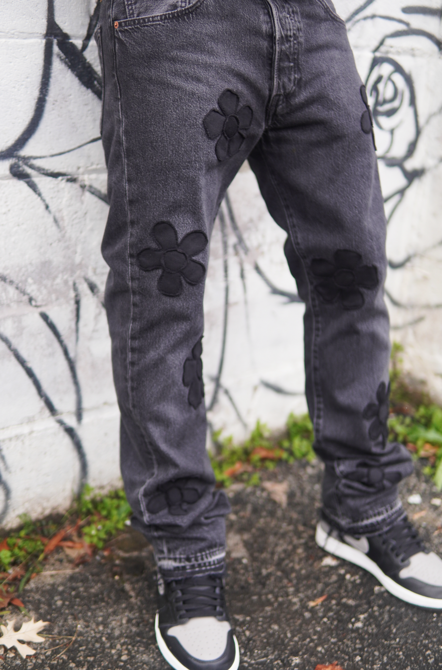 Black Floral Lyfestyle Denim Jeans