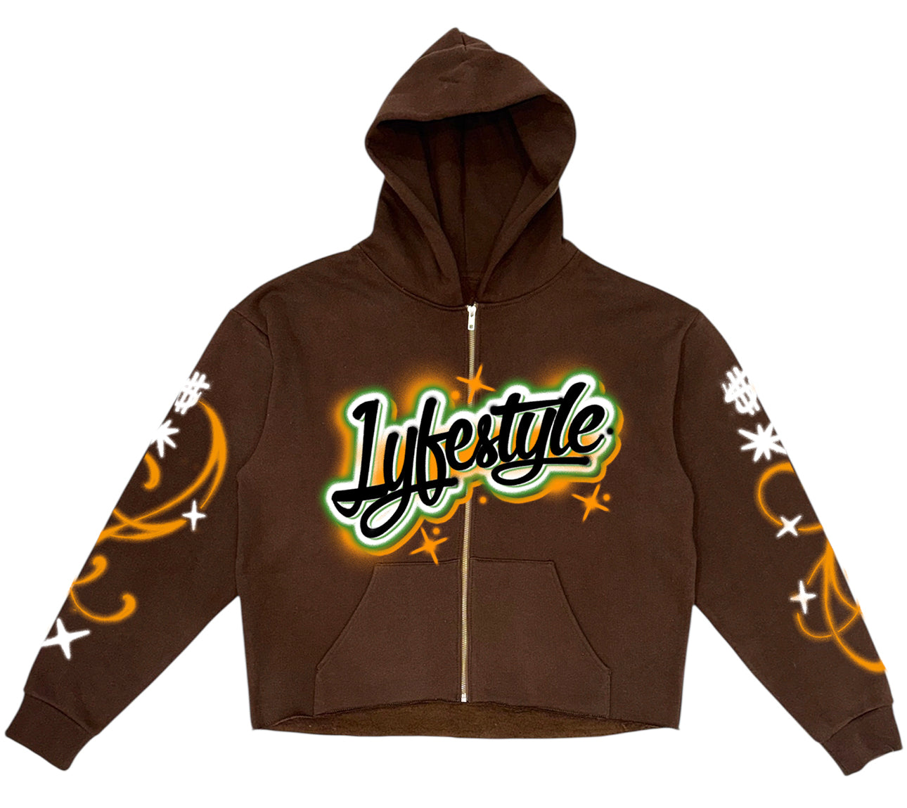 Black & Orange Airbrush Lyfestyle Zip-Up Hoodies