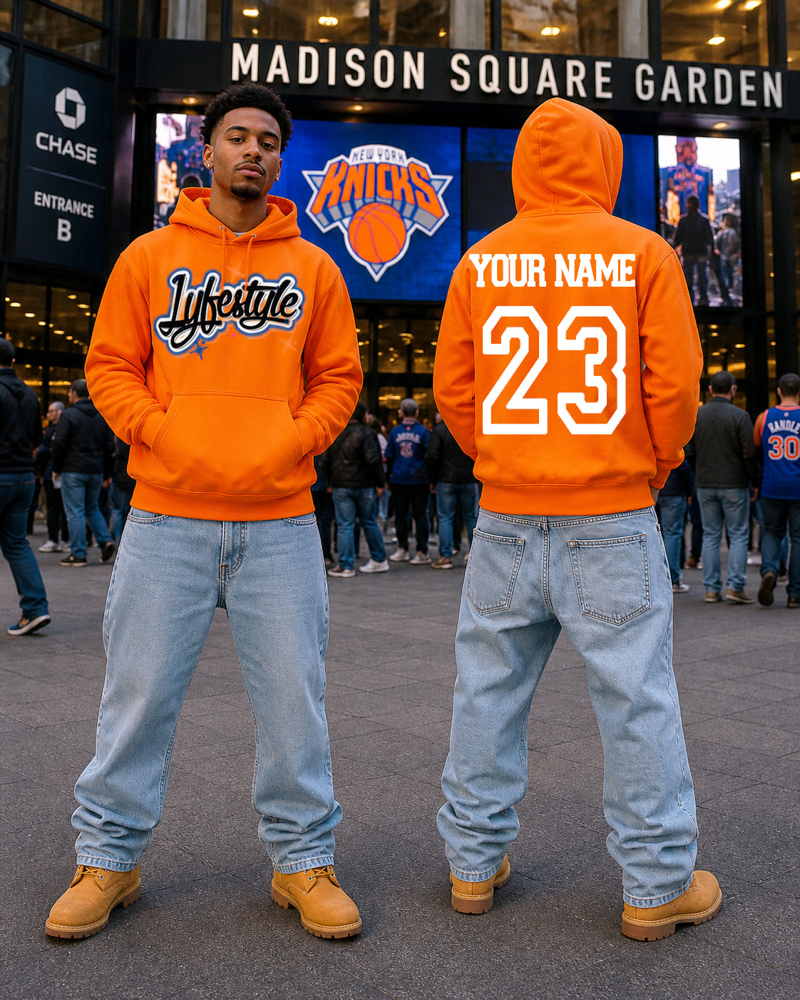 Orange & Royal Blue Airbrush Lyfestyle Hoodies (Customizable)