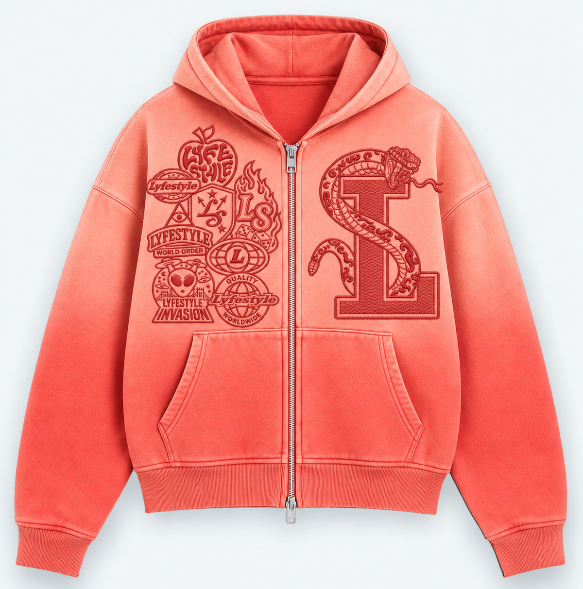Garment Dyed Tonal "La Serpiente" Zip-Up Hoodies