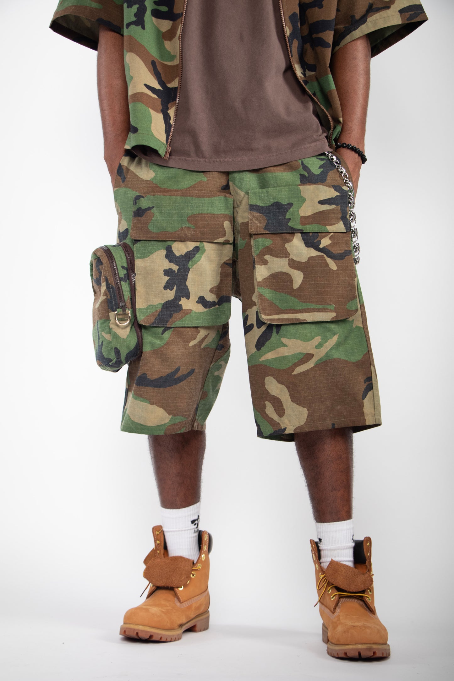 Vintage Green Camo Cargo Shorts