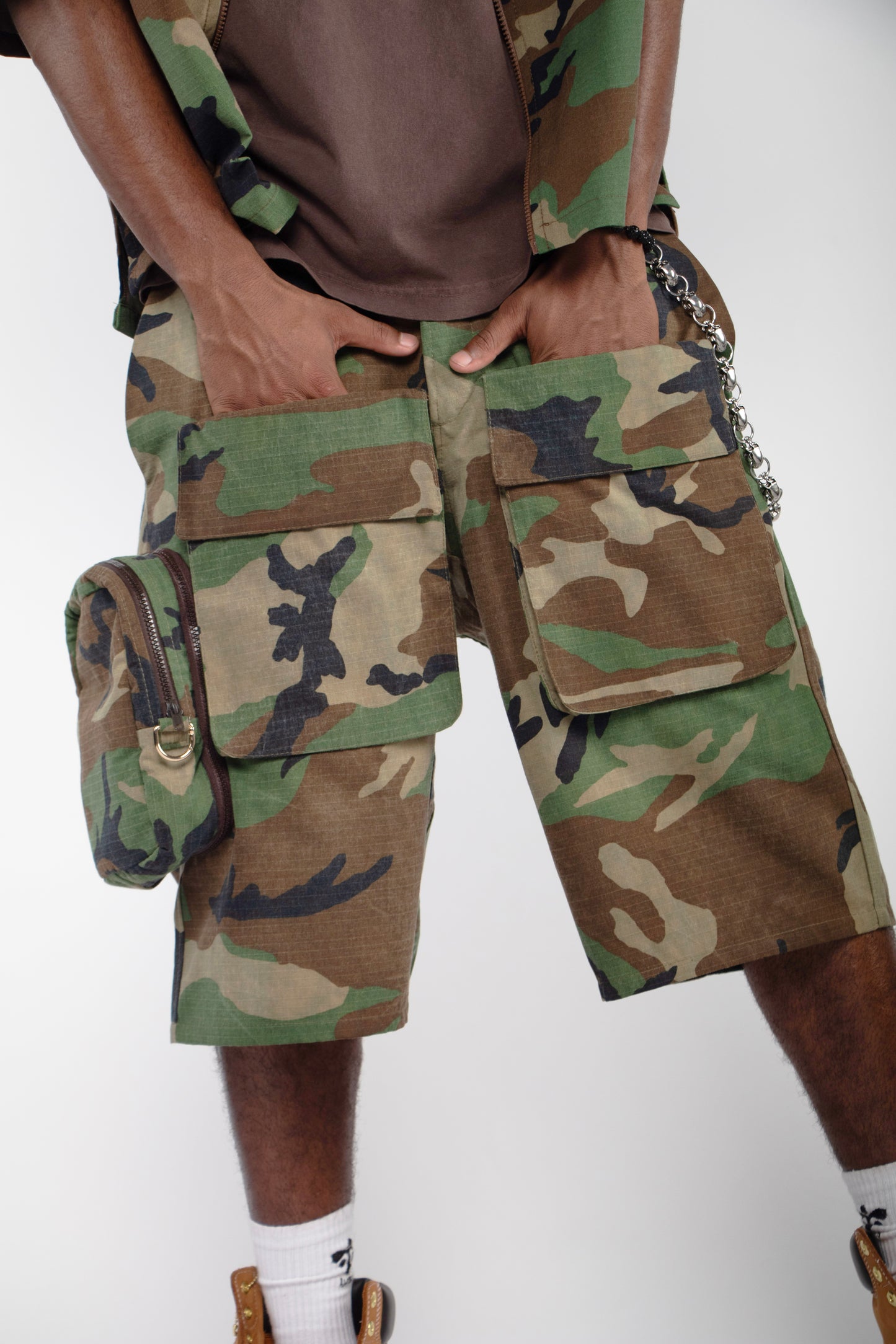 Vintage Green Camo Cargo Shorts