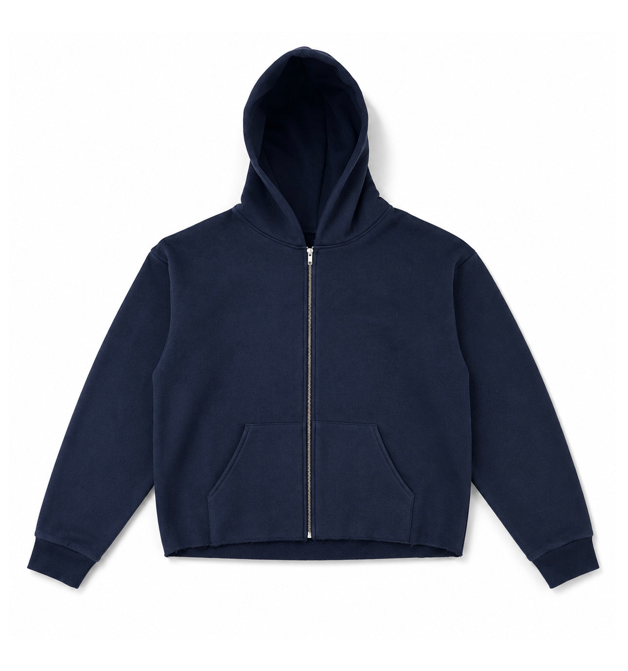Blank Navy Blue Crop Zip-Up Hoodie