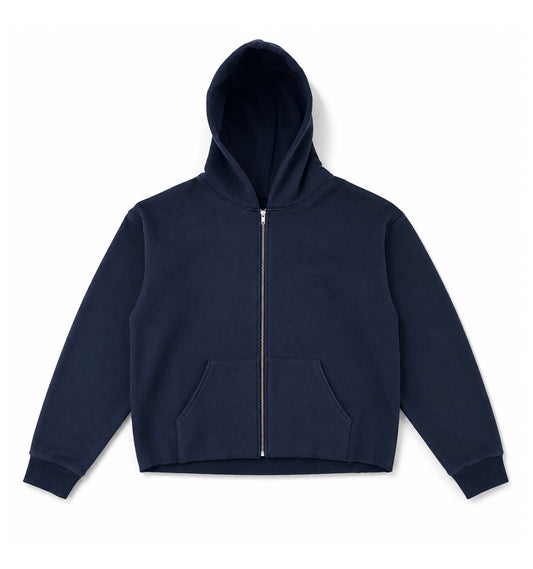 Blank Navy Blue Crop Zip-Up Hoodie