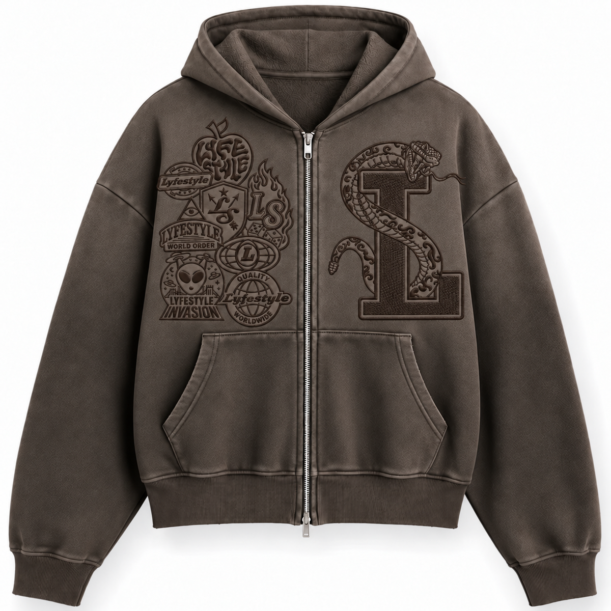 Garment Dyed Tonal "La Serpiente" Zip-Up Hoodies