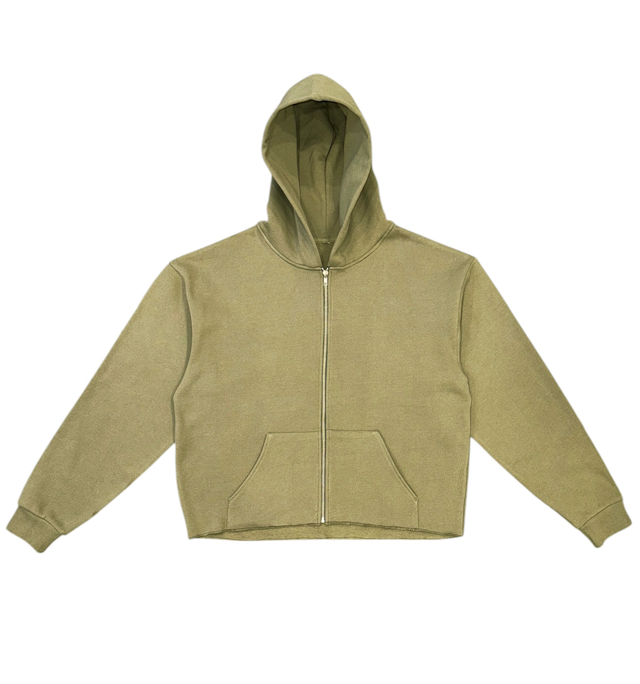 Blank Olive Green Crop Zip-Up Hoodie