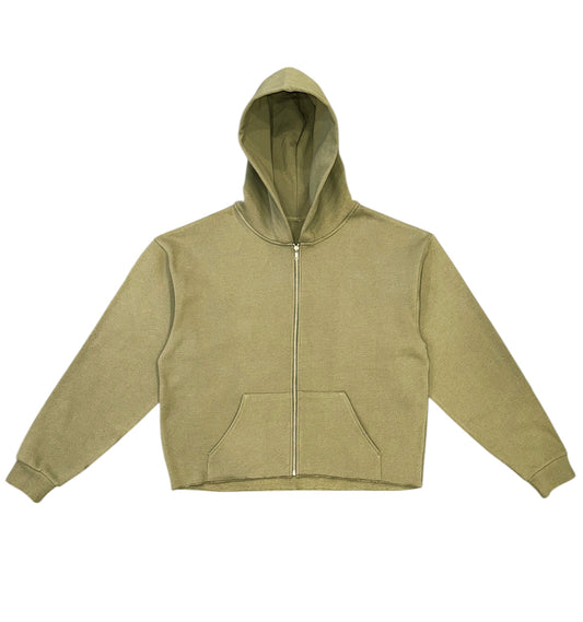 Blank Olive Green Crop Zip-Up Hoodie
