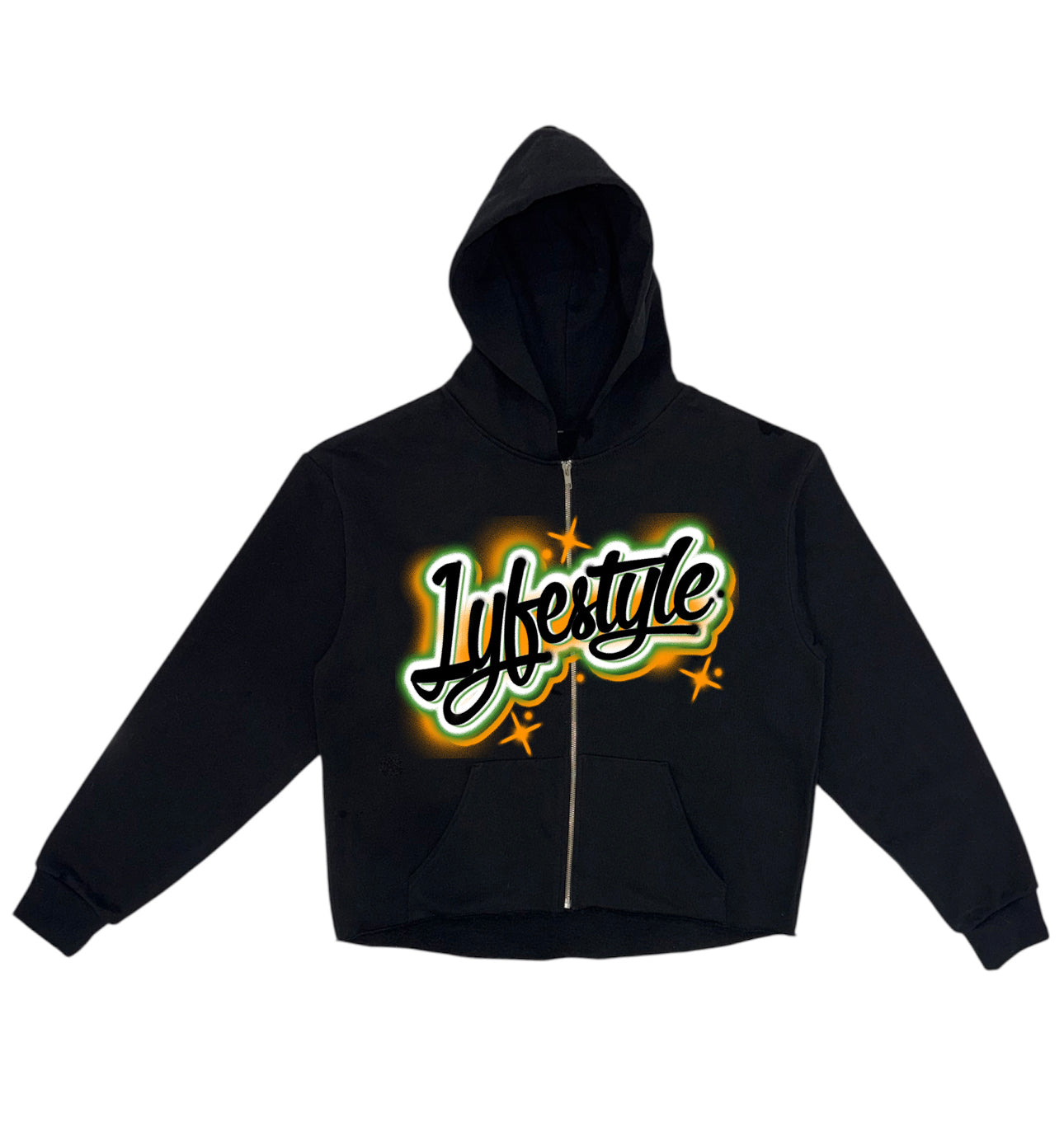 Black & Orange Airbrush Lyfestyle Zip-Up Hoodies