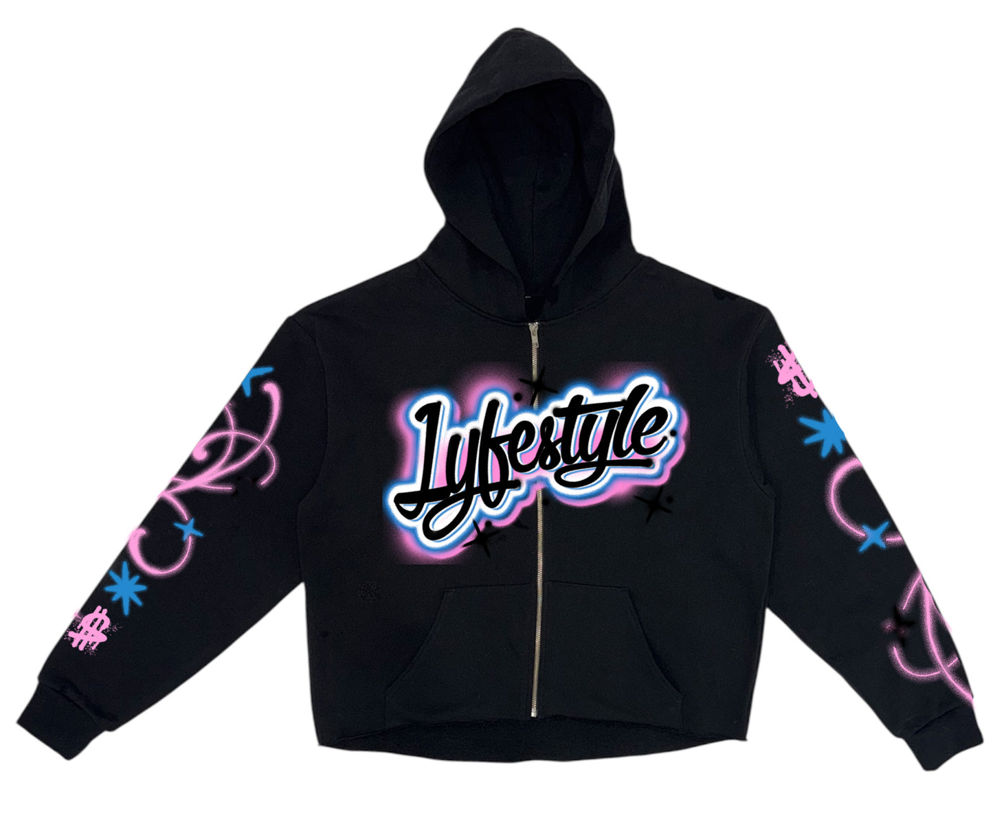Black & Pink Airbrush Lyfestyle Zip-Up Hoodies