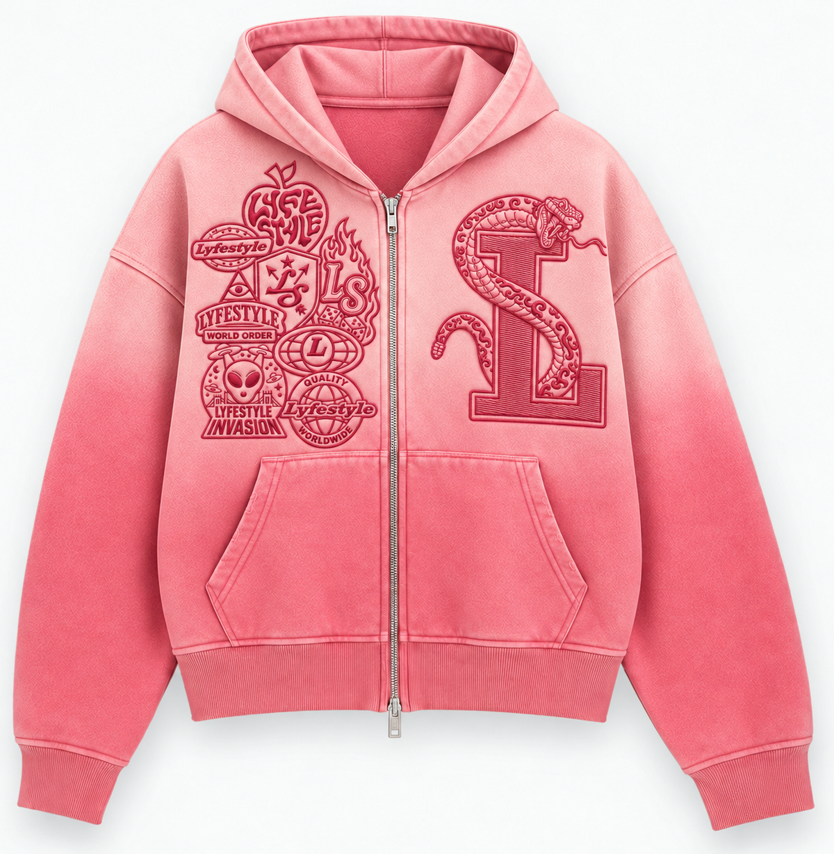 Garment Dyed Tonal "La Serpiente" Zip-Up Hoodies