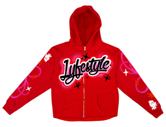 Red Airbrush Lyfestyle Zip-Up Hoodie