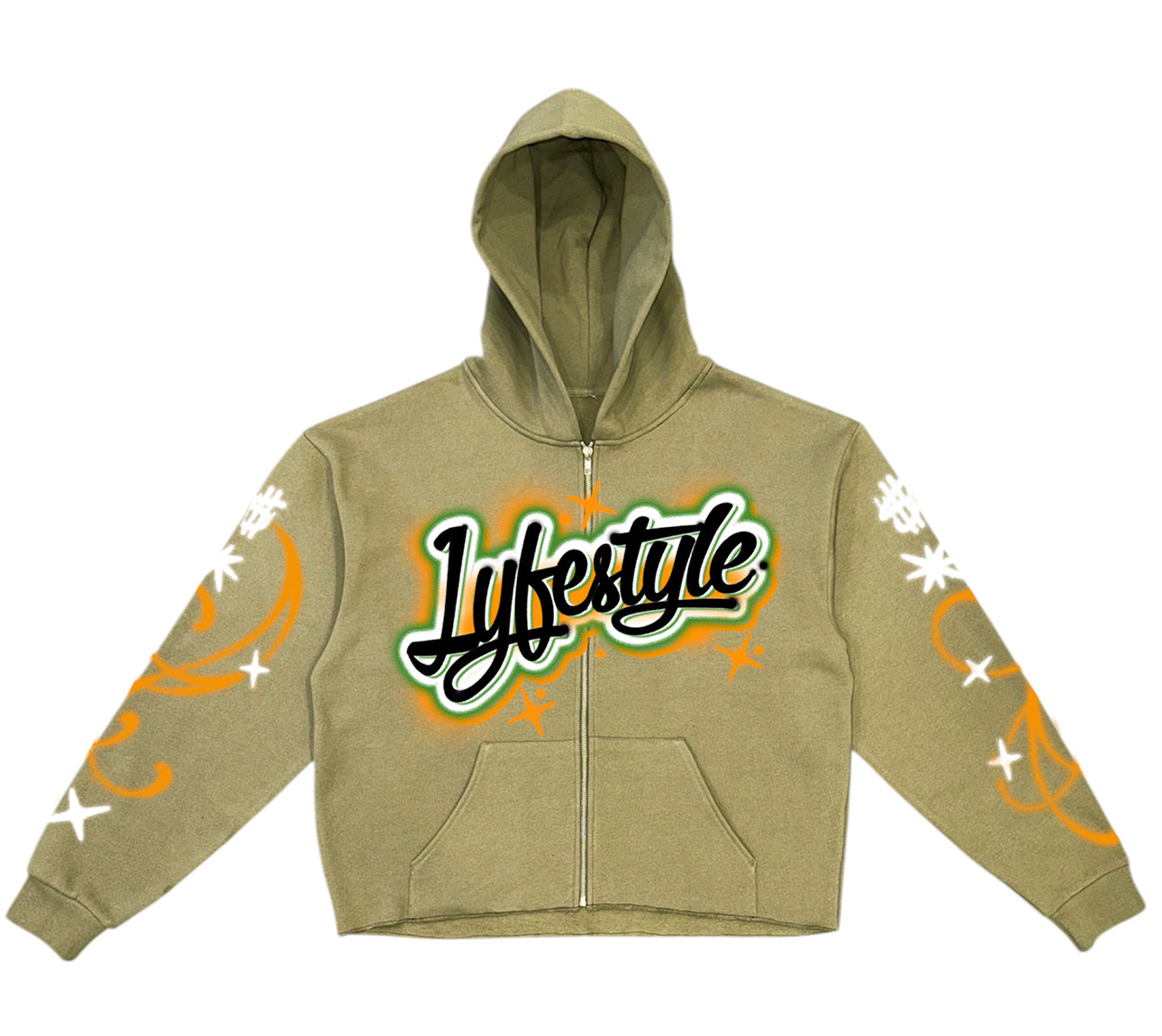 Black & Orange Airbrush Lyfestyle Zip-Up Hoodies