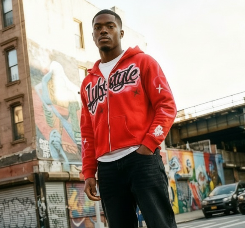 Red Airbrush Lyfestyle Zip-Up Hoodie