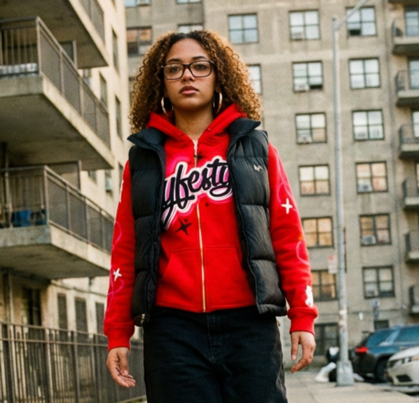 Red Airbrush Lyfestyle Zip-Up Hoodie