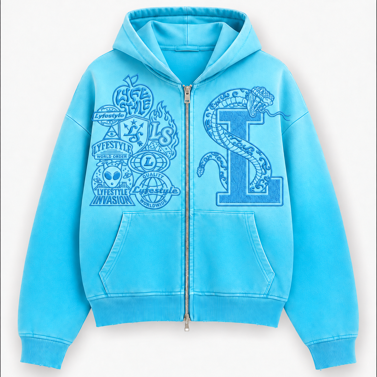 Garment Dyed Tonal "La Serpiente" Zip-Up Hoodies