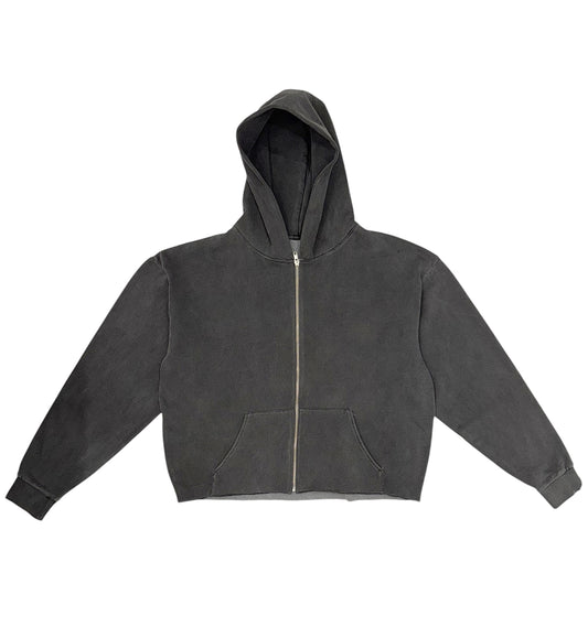 Blank Vintage Black Crop Zip-Up Hoodie
