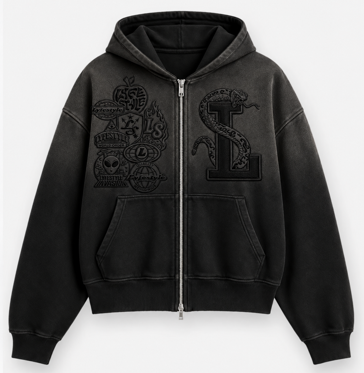 Garment Dyed Tonal "La Serpiente" Zip-Up Hoodies