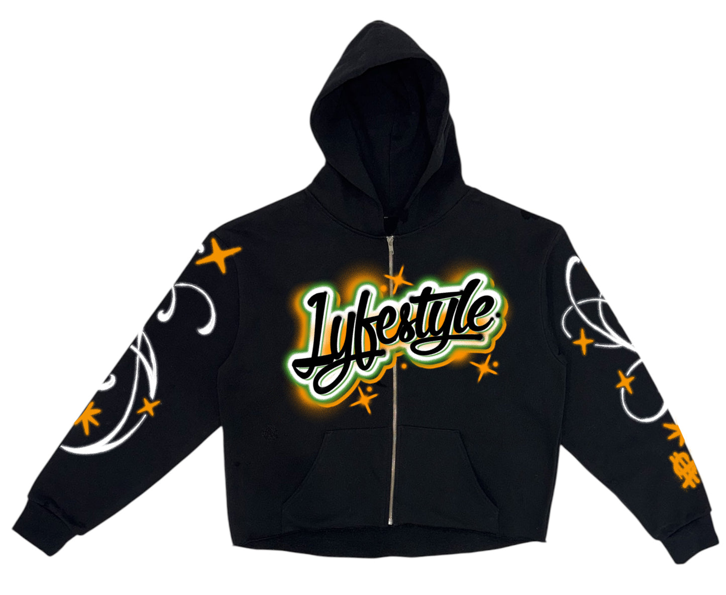 Black & Orange Airbrush Lyfestyle Zip-Up Hoodies