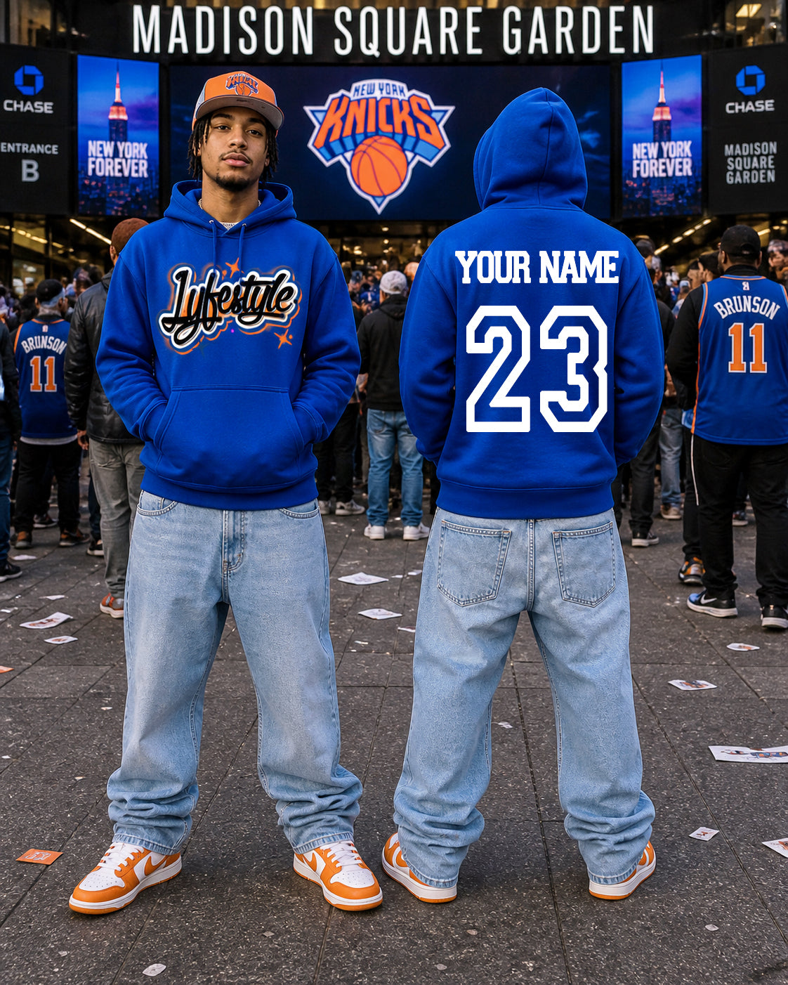 Orange & Royal Blue Airbrush Lyfestyle Hoodies (Customizable)